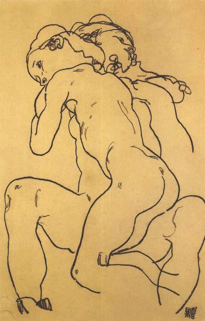 Two Embracing Girl Nudes by Egon Schiele